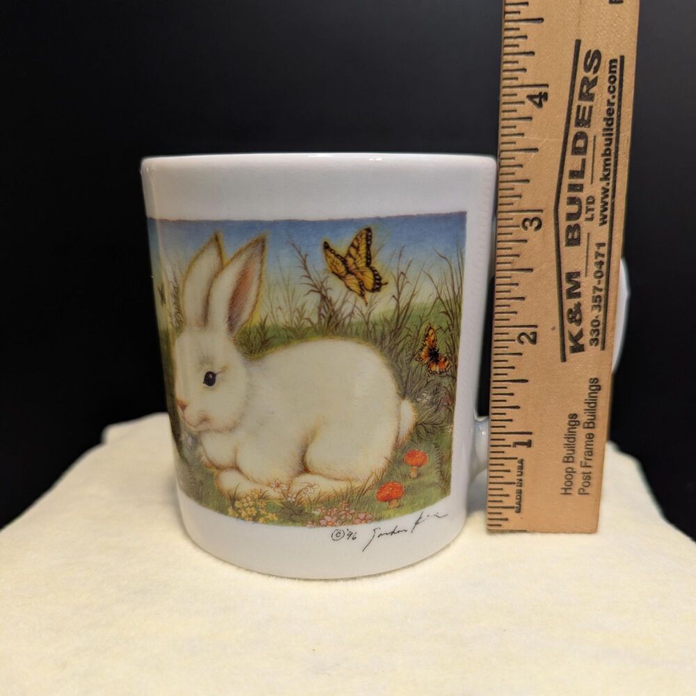 Rare Vintage Pozzani - Brazil 8oz Bunny Mug - Easter Butterfly Rabbit Coffee Cup - Picture 15 of 16